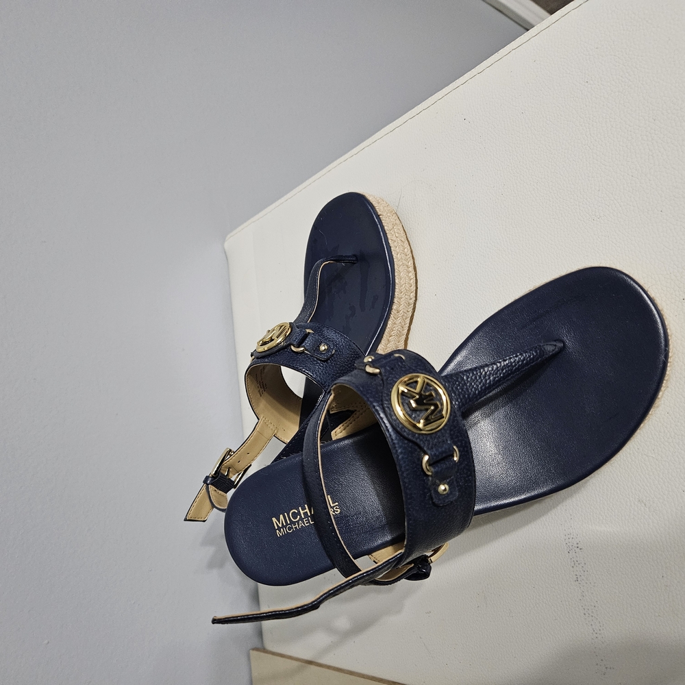Michael Kors Navy Sandals with Gold Accents